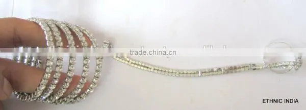 CZ SPIRAL HANDCOVER GYPSY Slave BRACELET RING Silver Tone photo-3