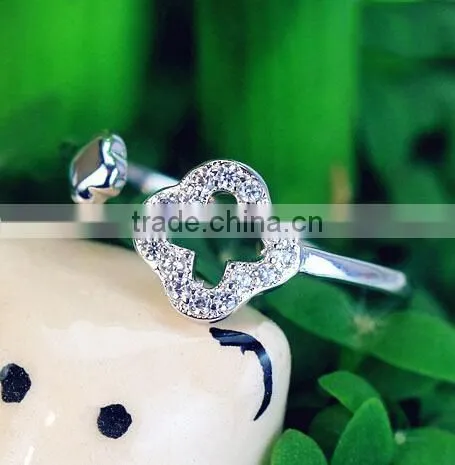 Spritual Charm Accessory Lucky Clover Design Top Zircon Diamond Sterling 925 Silver Open Ring photo-2