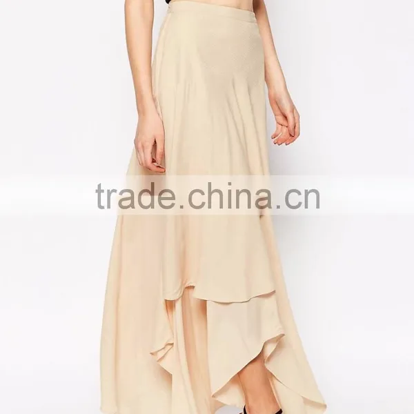 Women Summer Wear Beach Wear Asymmetrical Design Lvory Floaty Maxi Chiffon Skirt With Layers photo-5