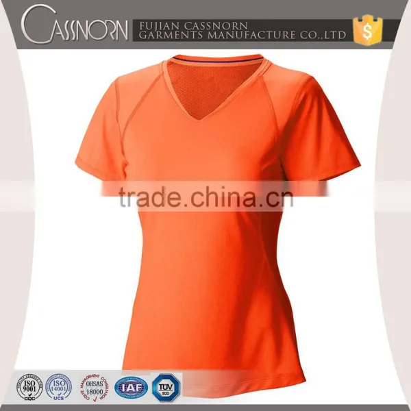 Good Quality Colorful Plain v Neck Wholesale Short Sleeve Women t Shirt photo-2