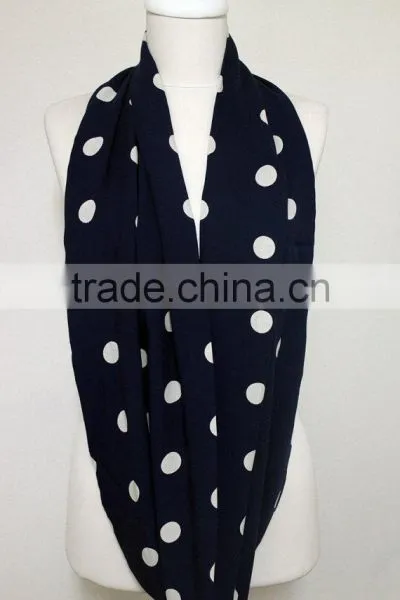 White on Navy Blue Polka Infinity Scarf, Circle Scarf, Loop Scarf, Scarves, Spring - Fall - Winter Fashion photo-3