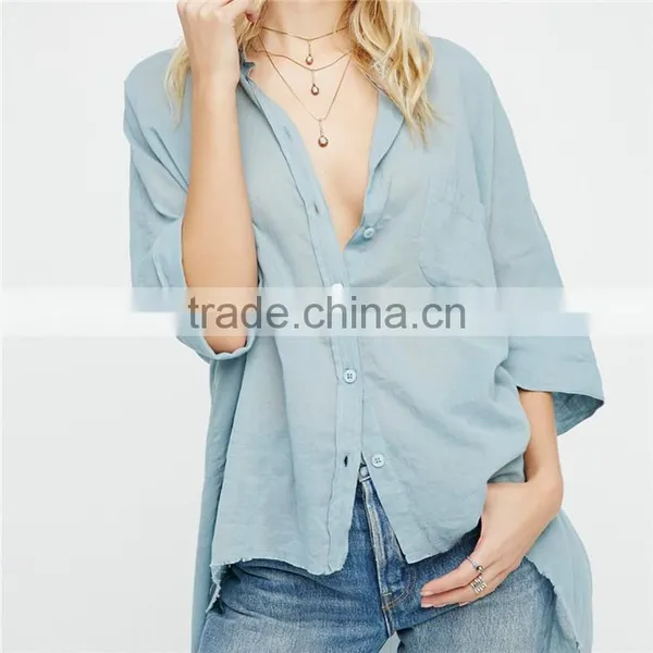 2017 OEM Ladies Common Clothing Lightweight Slouchy Cotton Blouse photo-6