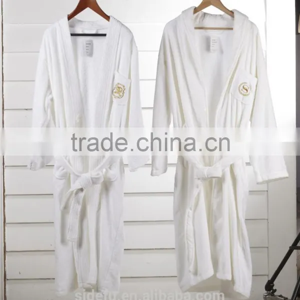 Good Quality White Unisex Velvet Velour Terry Hotel Bathrobe With Embroidered Logo photo-2