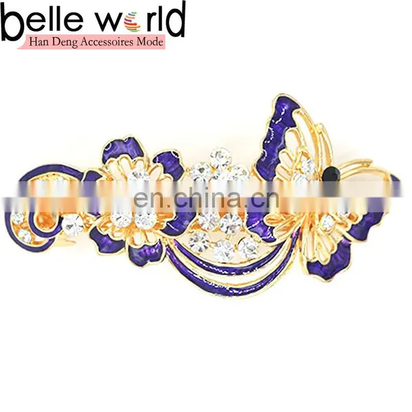 Elegant Butterfly Flower Oil Drip Rhinestone French Hair Barrette Clips photo-5