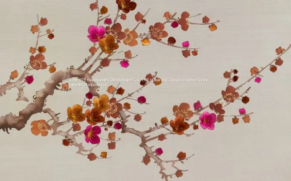 Embroidery Hand Painted Silk Wallpaper photo-3