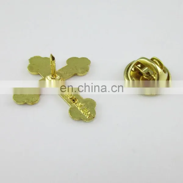 Gold Plated Red Religious Metal Cross Brooches Lapel Pin photo-2