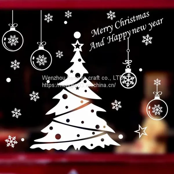 Christmas Tree Decoration Glass Windows Wall Sticker Wall Decals Festival Home Decoration Happy New Year Stickers Wallpaper photo-2