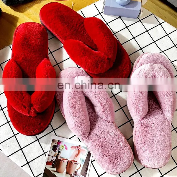 Wholesale Comfortable Soft Solid Colors Fashionable Sandals Fur Slides Rabbit Fur Furry Slippers for Women photo-6