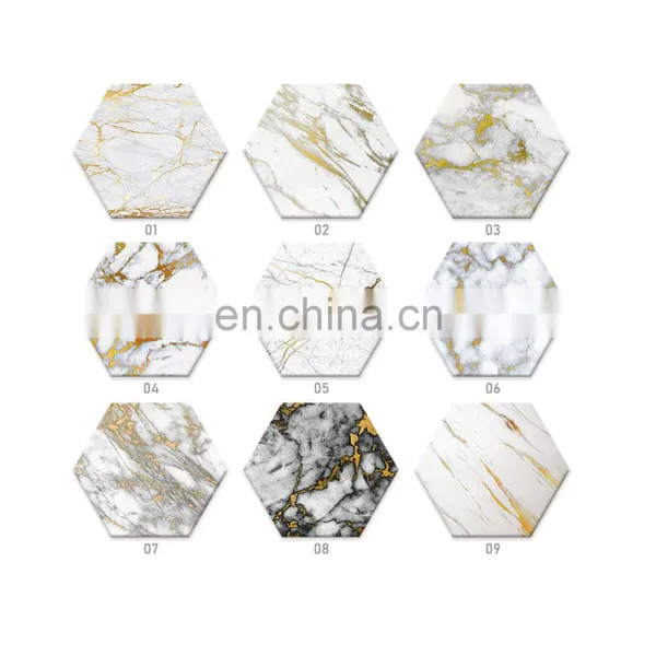 Custom Print Logo Hexagon Round Marble Coasters Ceramic Beer Sublimation Tissue Table Coasters With Gold for Drink photo-2