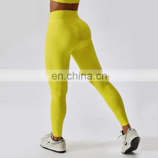 Ribbed High Waisted Yoga Scrunch Butt Leggings Feels Like Skin Fitness Sports Push Up Pants photo-3