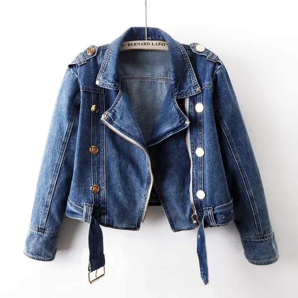 2025 Spring New Design Sense High-waisted Zipper Long-sleeved Denim Coat Women's Short Loose Top Motorcycle Jacket photo-4