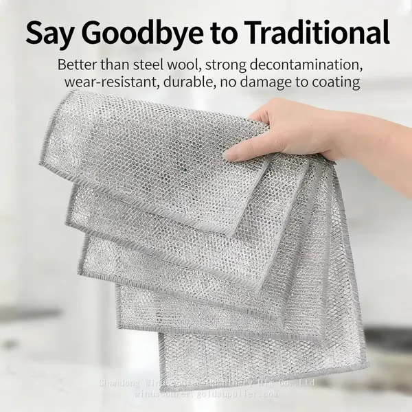 Dual Layer Grease Clean Silver Wire Kitchen Dish Cloth photo-4