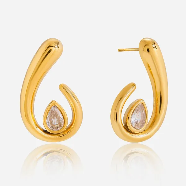 Geometric Pearl Onyx Eye Stud Earrings With 18K Gold Plated Twist Cross photo-5