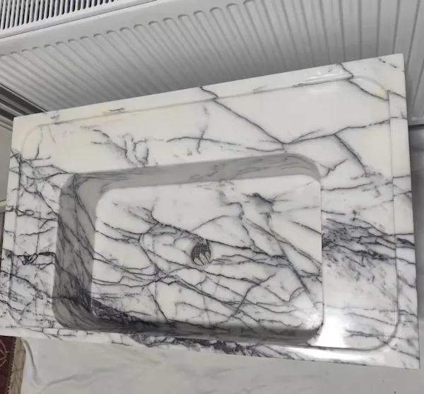 High Quality Xiang Xuemei Rectangular Marble Stone Factory Custom Vessel Sink Handmade Stone Vanity Bathroom Basin Hotels Villas photo-3