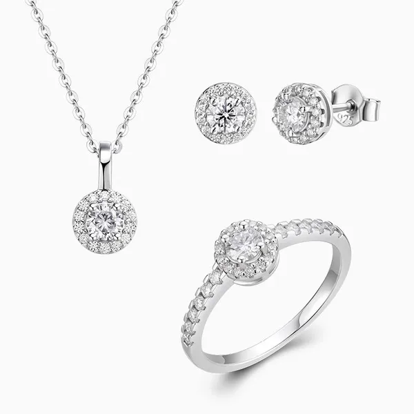 Shining Star Jewelry Women's Luxury Cubic Zirconia Halo Round Bridal Jewelry Set photo-3