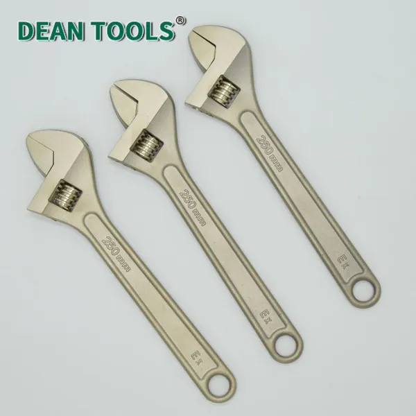 Non-Sparking Adjustable Wrench DEAN TOOLS Aluminum Bronze 8-Inch 24 mm Jaw Non-Sparking Safety Tool
