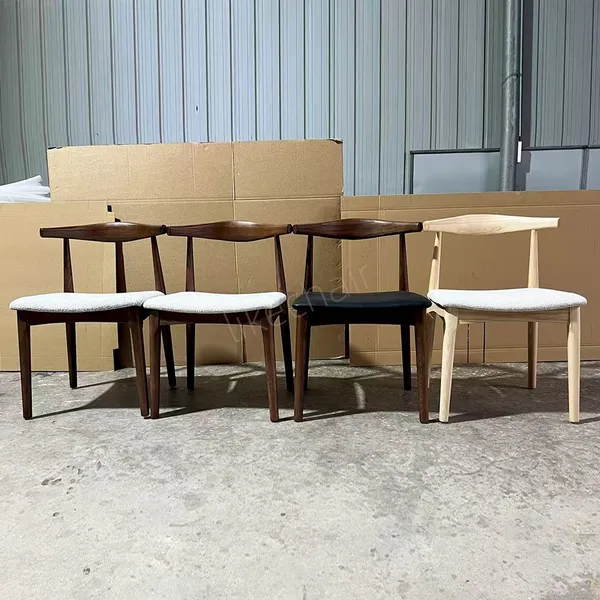Horn Design Solid Ash Wood Dining Chair With Back Rest Artificial PU Leather Upholstery Leisure Dining Room Restaurant Furniture