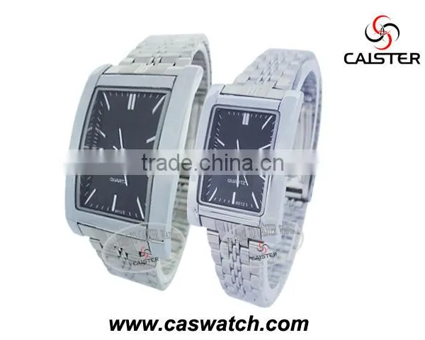 Branded Rectangle Shape Couple Metal Watch Best Finished Silver Watch for Pair photo-2