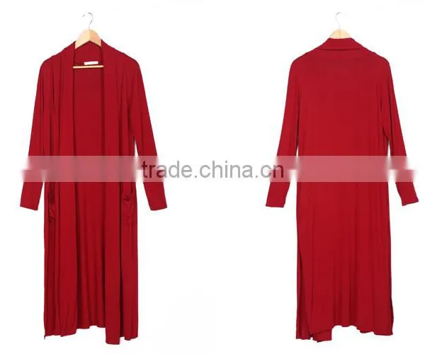 Fahion Side Vents Detail Long Sleeves Red Color Top For Girls photo-5