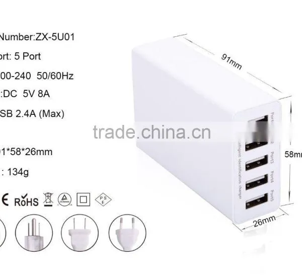 Wholesale 40W 5V/8A 5-PORT USB Charger