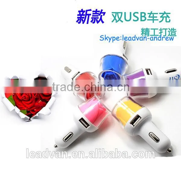 2015 New Product Rose Dual USB Car Charger,LED Rose Mobile Phone Car Charger photo-2