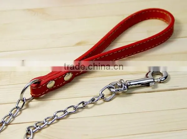 Pet Leashes Metal Chain Lead With Leather Handles photo-4