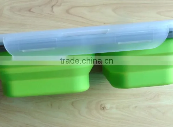 3 Compartment Portable Collapsible Silicone Food Storage Container With Lid photo-6