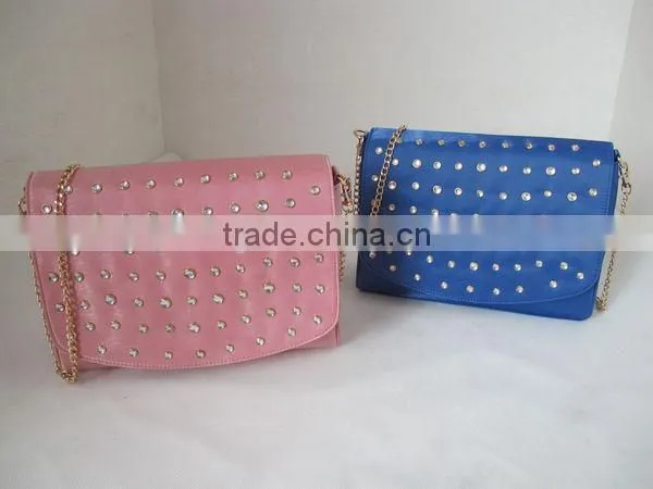 Satin Flap Bag With Diamonds. Diamond Bag