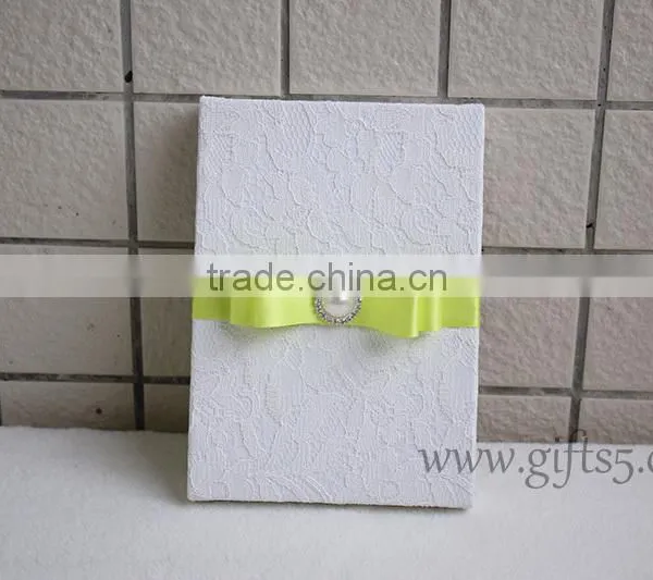 Excellent Lace Fabric Covered Wedding Invitation Boxes With Pearl photo-5