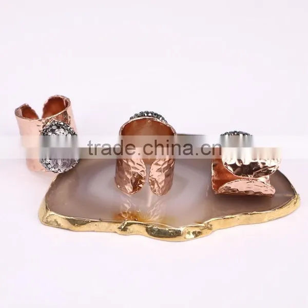 Rose Gold Plated Natural Druzy Agate Stone Adjustable Ring photo-2