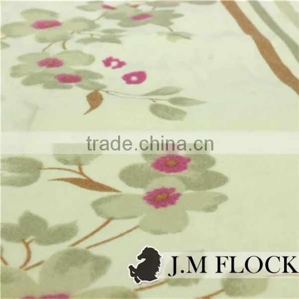 Blue Flower Pattern Print Flock Knitting Fabric /flocking Fabric Waterproof/flocked Printed Velvet Fabric photo-3