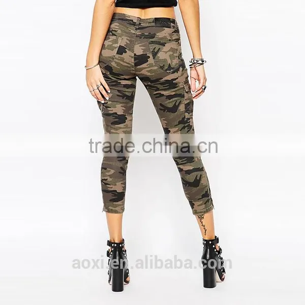 Hot Sale Strechy Fashion Cargo Style Mid Waist Women"s Camouflage Pants photo-3