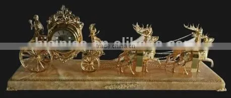 French-Empire-Style Horse Driving Marble Base Table Clock/Desk Clock, Gilded Ornate Bronze Table Clock photo-3