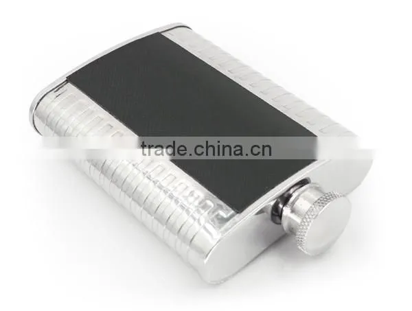 4 OZ Flagon With Black Twill Leather Hip Flask photo-4