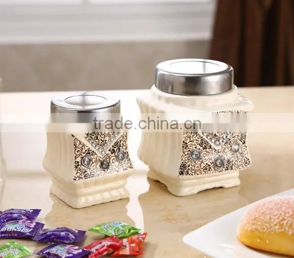 Middle East Style Ceramic Canister Set With Stainless Metal Stand photo-3
