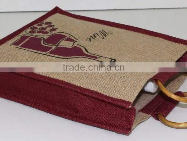 Strong Bag for Three Wine Bottles Jute Bag With Window -promotional Wholesale Custom Three Bottle Wine Bag photo-4