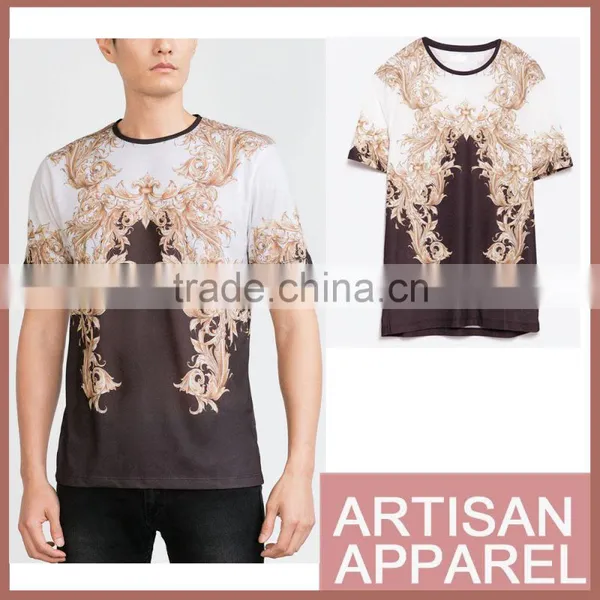 2015 Hot Sale Campaign Crew Neck Gold Pattern Printed T Shirt 100% Cotton With Custom Label