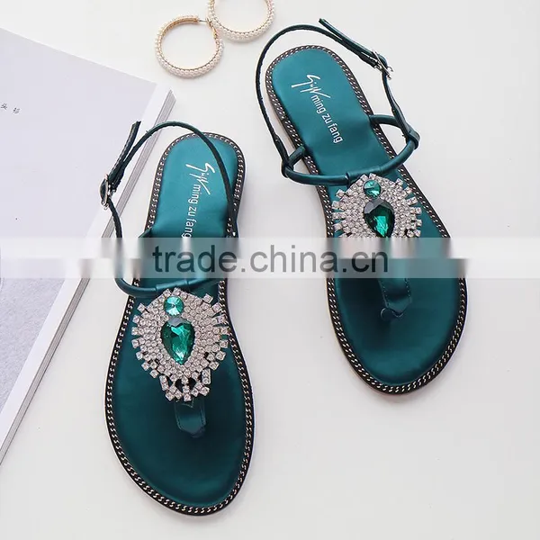 Wholesale Crystal Ladies Flat Shoes Sandals Women 2017 photo-3