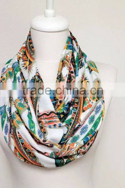 Colourful Ikat Feather Pattern Infinity Scarf, Circle Scarf, Scarves, Tube Scarf, Spring - Fall - Winter - Summer Fashion photo-2