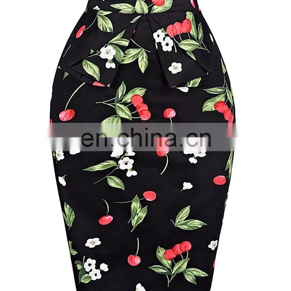 Grace Karin Occident Sexy Women Hips Wrapped Short Vintage Retro Dress Cotton Cherry Printed Skirt CL008928-4 photo-2