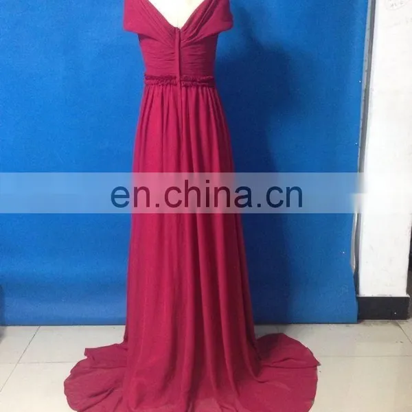 Real Picture 2016vestidos de Fiesta Elegant Red Sweetheart Long Chiffon Evening Dress Cap Sleeve V-back Party Dress photo-5