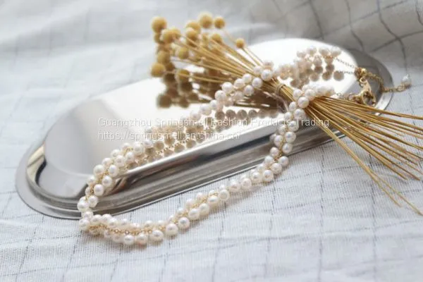 Wholesale Handmade Pearl Necklace 14K Gold 3-4mm Natural Freshwater Pearl Necklace Bracelet Jewelry Sets photo-3