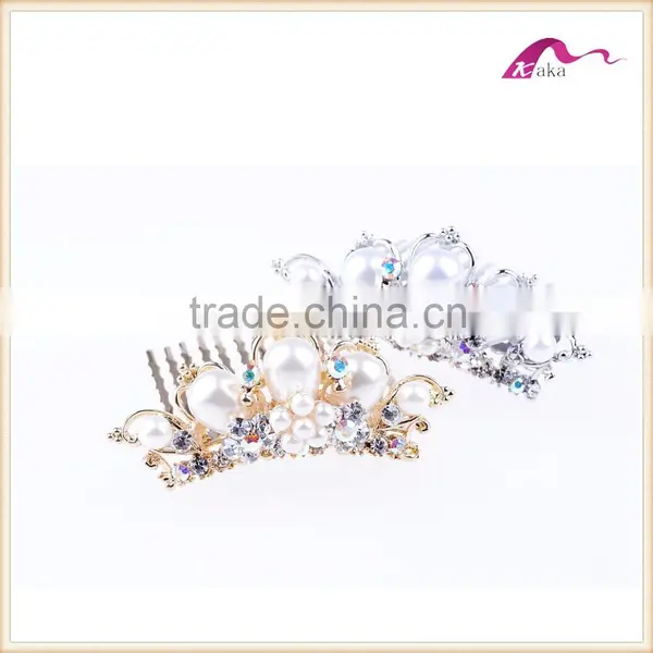 Fashion Crown Tiara Pearl Decorative Hair Comb Clips photo-2