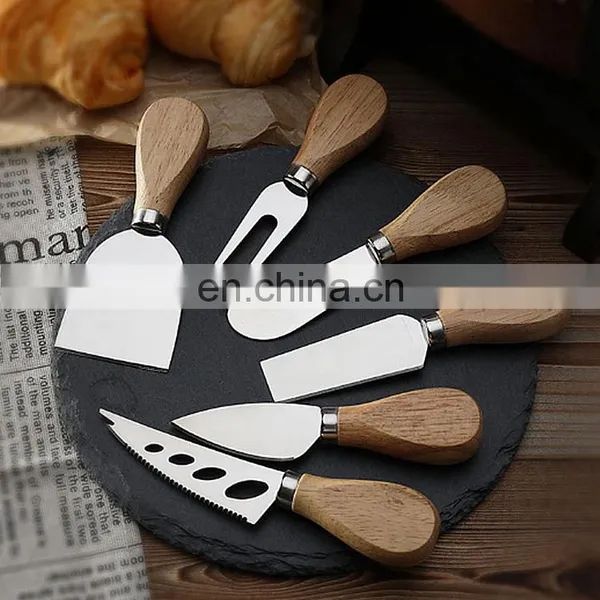 Stainless Steel Premium Personalised Custom Mini Acacia Small Wooden Handle 4 Pcs Cheese Knife Set photo-4