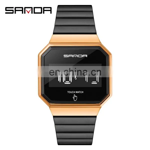 Sanda 8001 Luxury Touch Screen LED Wristwatch for Men Luminous Waterproof Steel Digital Watches photo-3