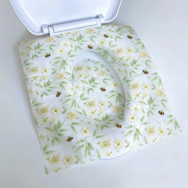 200-Pack Printed Disposable Toilet Seat Covers 20 Gsm Paper Biodegradable for Standard Seats photo-5
