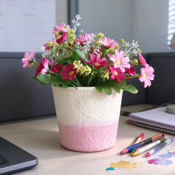 Office Desk DIY Paintable Molded Pulp Planter, Art Supplies Compatible Fiber Vase for Desk Garden