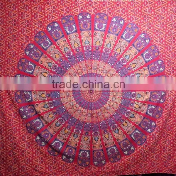Block Printed Queen Vintage Mandala Gypsy Bohemian Bedcover Hanging Beach Throw photo-2