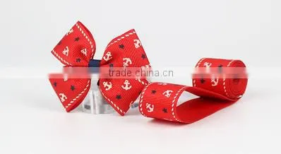 Nautical Anchor Printed Navy Blue Grosgrain Ribbon for Hair Bow, Packing, Decoration photo-5