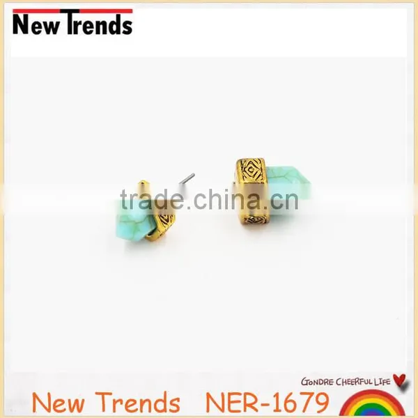 Newest Fashion Double Geometrical Turquoise Earring Stud Hot Sale photo-3